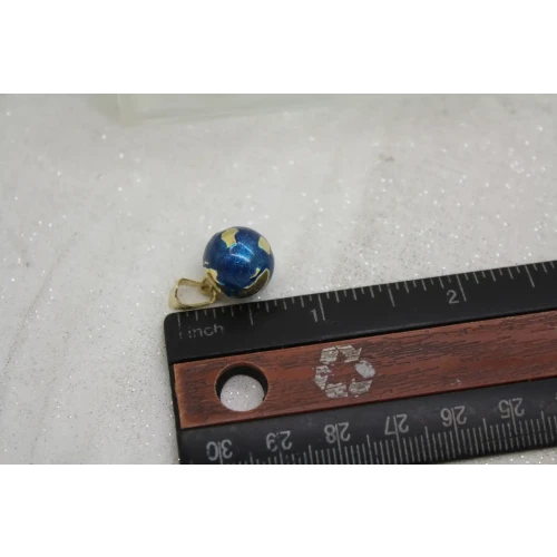 Signed 14k Y.G. METALLIC BLUE ENAMEL GLOBE pendant