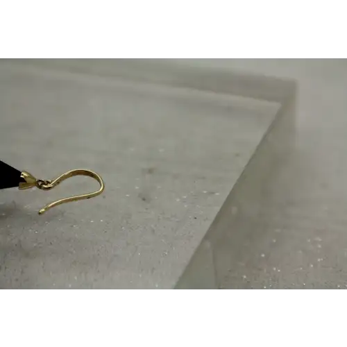 Signed 14k Y.G. MULTI FACETED TEARDROP ONYX DANGLE earrings