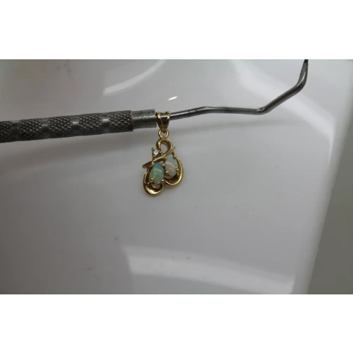 Signed 14k Y.G. OPAL & DIAMOND accent DOUBLE SWIRL pendant