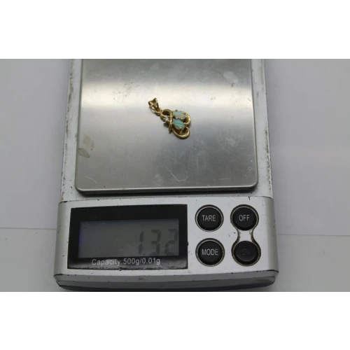 Signed 14k Y.G. OPAL & DIAMOND accent DOUBLE SWIRL pendant