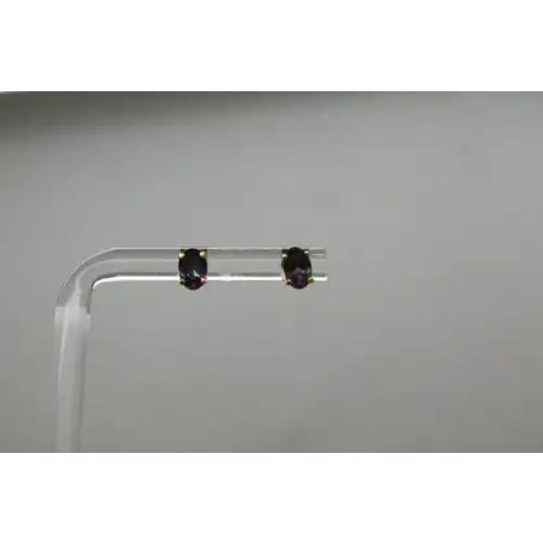 Signed 14k Y.G. Oval Cut MYSTIC FIRE TOPAZ stud earrings