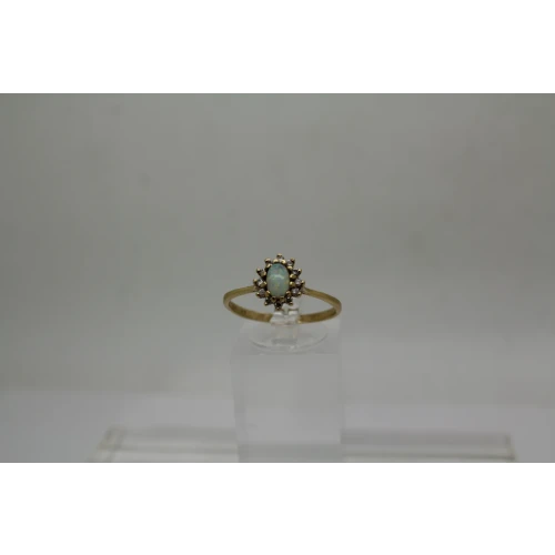 Signed 14k Y.G. Oval Cut OPAL & DIAMOND HALO ring size 9.5 (2)