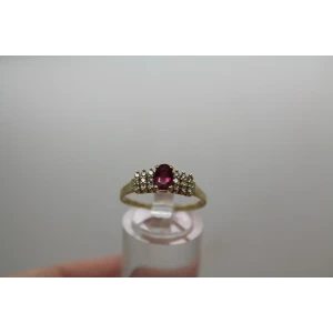 Signed 14k Y.G. Oval Cut RUBY & .18ctw DIAMOND ring size 8.75