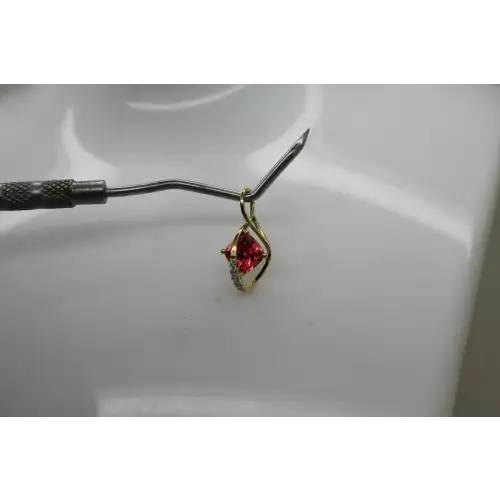 Signed 14k Y.G. PINK SAPPHIRE & DIAMOND SWIRL DESIGN pendant