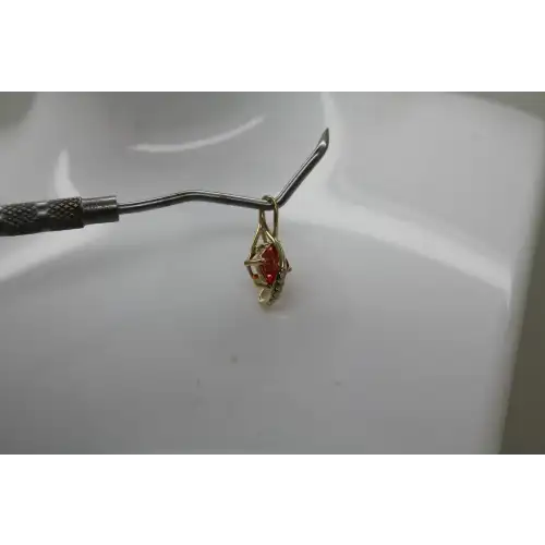 Signed 14k Y.G. PINK SAPPHIRE & DIAMOND SWIRL DESIGN pendant