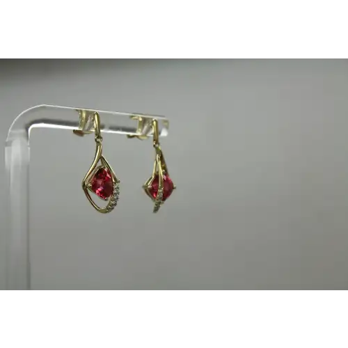 Signed 14k Y.G. PINK SAPPHIRE & DIAMOND TWIST DESIGN Dangles