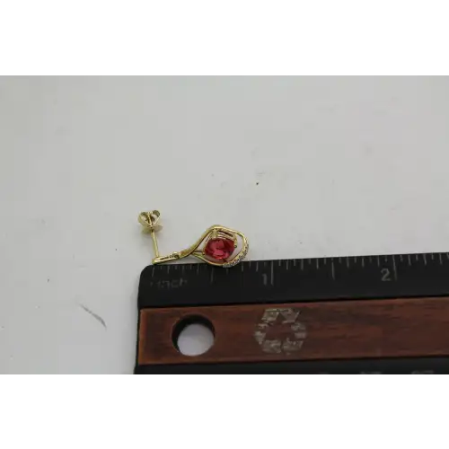 Signed 14k Y.G. PINK SAPPHIRE & DIAMOND TWIST DESIGN Dangles