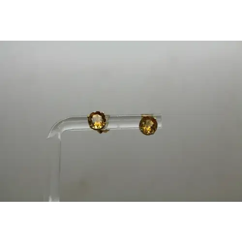 Signed 18k Y.G. Round Cut CITRINE STUD earrings