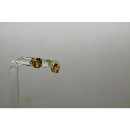 Signed 18k Y.G. Round Cut CITRINE STUD earrings