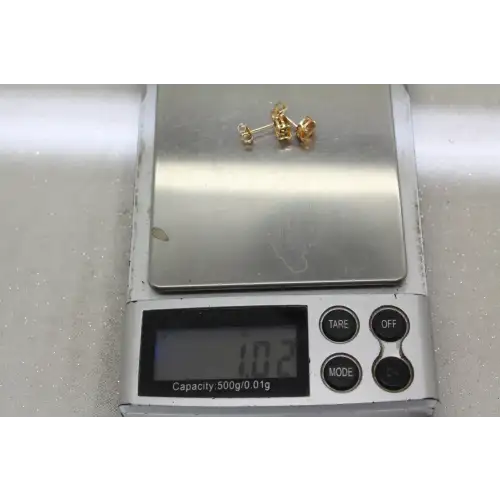 Signed 18k Y.G. Round Cut CITRINE STUD earrings