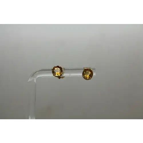 Signed 18k Y.G. Round Cut CITRINE STUD earrings