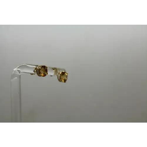 Signed 18k Y.G. Round Cut CITRINE STUD earrings
