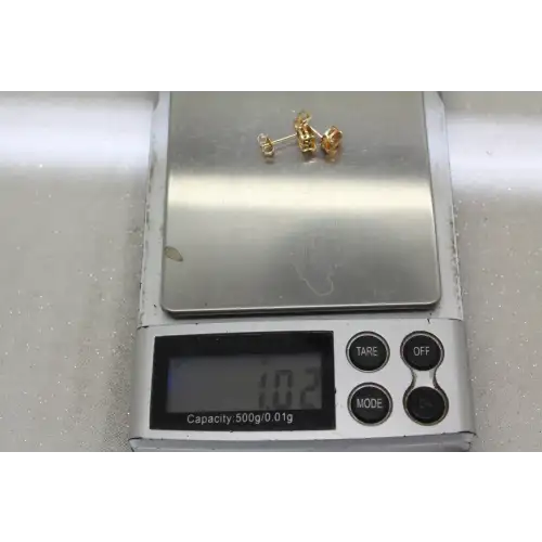 Signed 18k Y.G. Round Cut CITRINE STUD earrings
