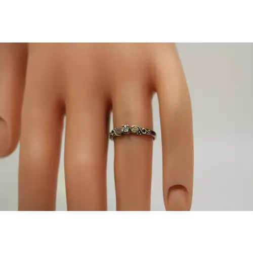 Signed .925 S.S. & 10k B.H.G. WHITE STONE SOLITAIRE ring size 6