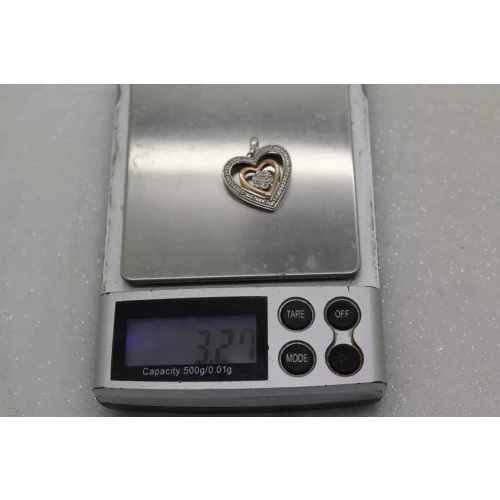 Signed .925 S.S. 10k R.G. DIAMOND ILLUSION DOUBLE HEART pendant