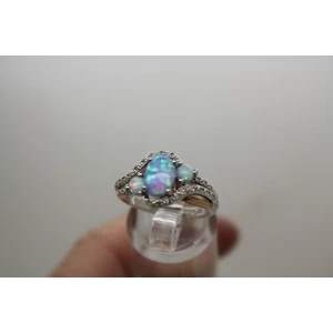 Signed .925 S.S. 10k R.G. OPALITE & WHITE TOPAZ SWIRL DESIGN size 6.75