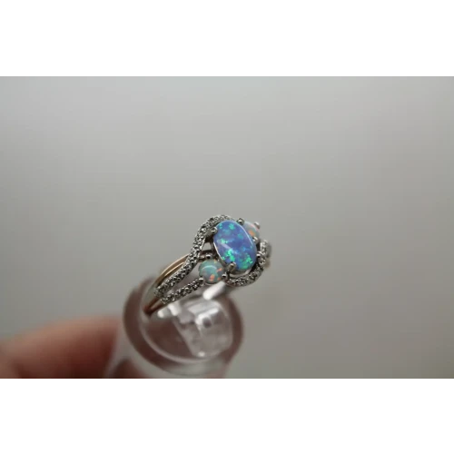 Signed .925 S.S. 10k R.G. OPALITE & WHITE TOPAZ SWIRL DESIGN size 6.75