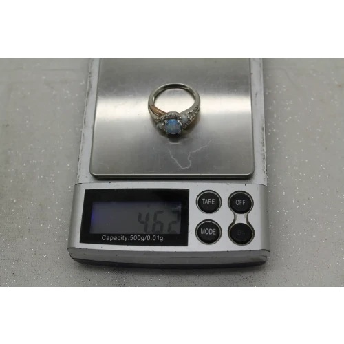 Signed .925 S.S. 10k R.G. OPALITE & WHITE TOPAZ SWIRL DESIGN size 6.75