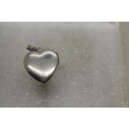 Signed .925 S.S. 14k Y.G. CROSS FLORAL ETCHED HEART LOCKET pendant