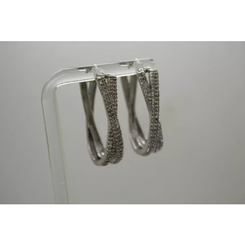 Signed .925 S.S. 1.75ctw NATURAL DIAMOND CROSSOVER OBLONG HOOPS