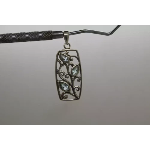 Signed .925 S.S. BLUE TOPAZ VINING LEAF DESIGN RECTANGLE pendant