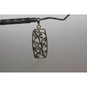 Signed .925 S.S. BLUE TOPAZ VINING LEAF DESIGN RECTANGLE pendant