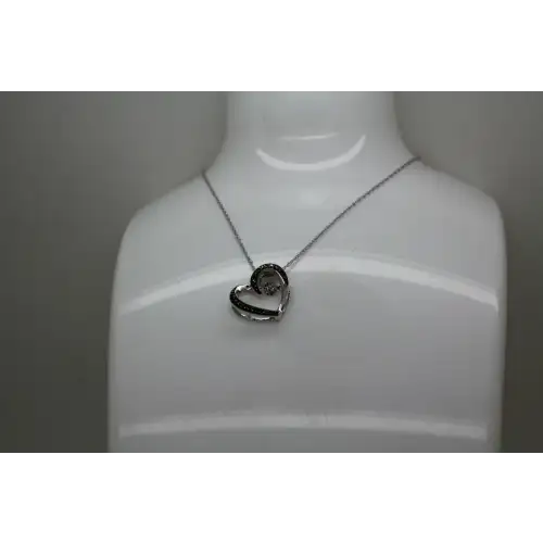 Signed .925 S.S. BLUE & WHITE DIAMOND Stone in Motion HEART necklace