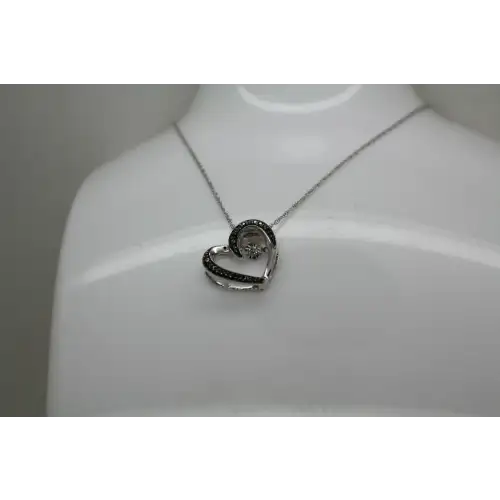 Signed .925 S.S. BLUE & WHITE DIAMOND Stone in Motion HEART necklace