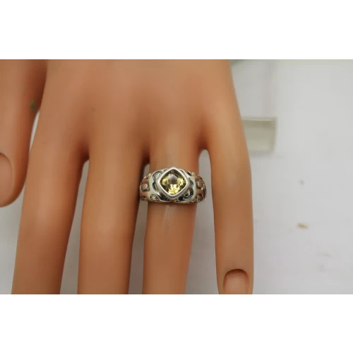 Signed .925 S.S. CITRINE MODERNIST DESIGN ring size 7 #