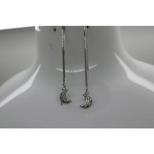 Signed .925 S.S. CZ CRESCENT MOON THREADER earrings