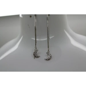 Signed .925 S.S. CZ CRESCENT MOON THREADER earrings