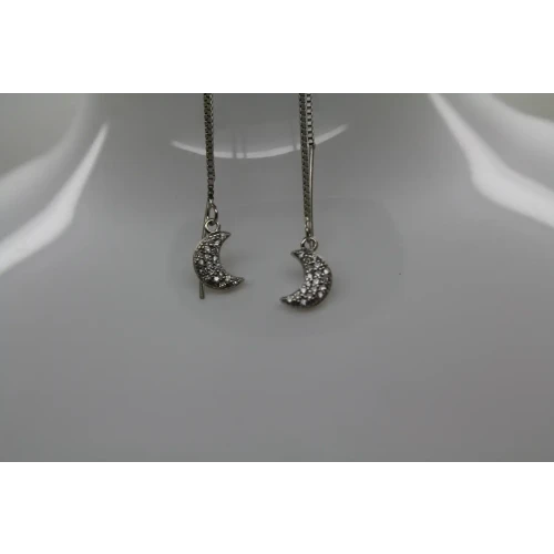 Signed .925 S.S. CZ CRESCENT MOON THREADER earrings