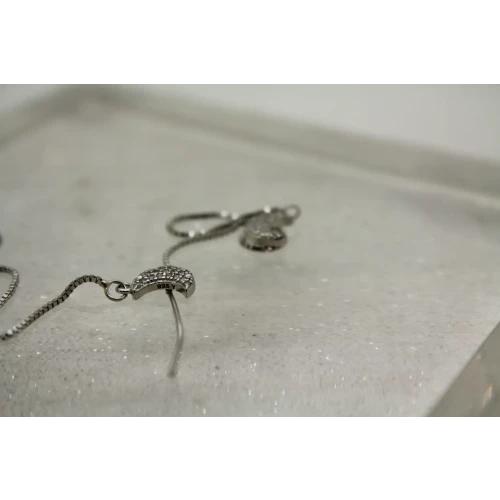 Signed .925 S.S. CZ CRESCENT MOON THREADER earrings