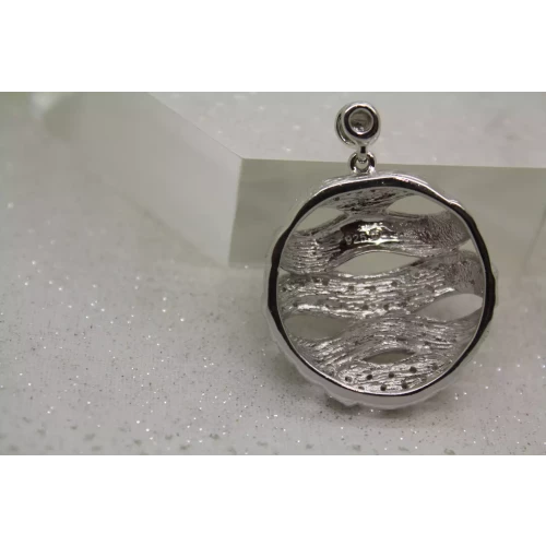 Signed .925 S.S. DIAMOND TEXTURED OPEN WORK WAVE CIRCLE pendant