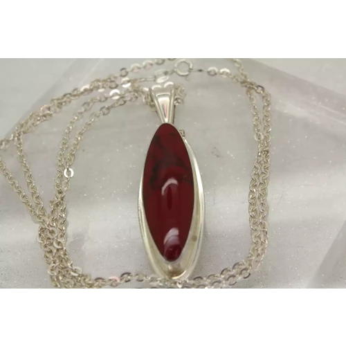 Signed .925 S.S. ELONGATED RED JASPER pendant necklace 30