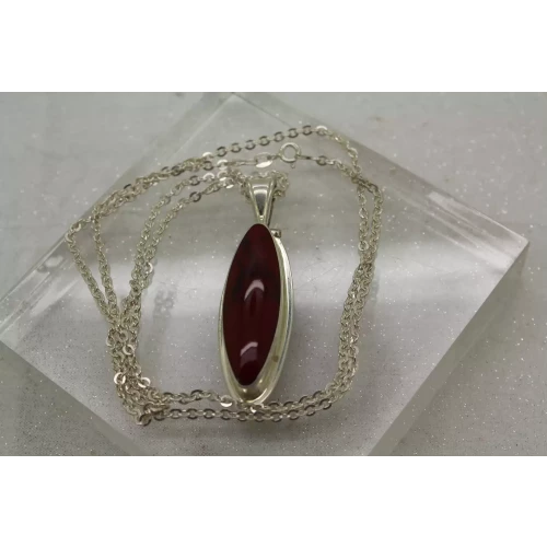 Signed .925 S.S. ELONGATED RED JASPER pendant necklace 30