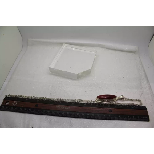 Signed .925 S.S. ELONGATED RED JASPER pendant necklace 30