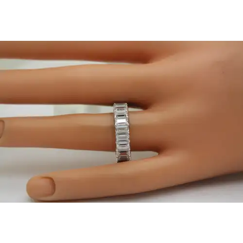 Signed .925 S.S. EMERALD CUT CZ ETERNITY BAND ring size 8 #