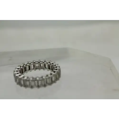 Signed .925 S.S. EMERALD CUT CZ ETERNITY BAND ring size 8 #