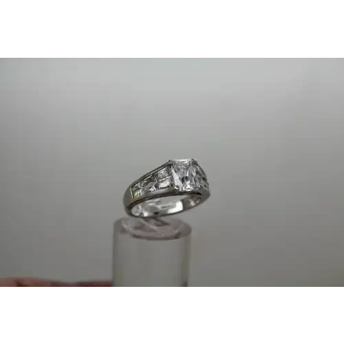 Signed .925 S.S. Emerald Cut DIAMONIQUE CZ STATEMENT ring size 7.25 #
