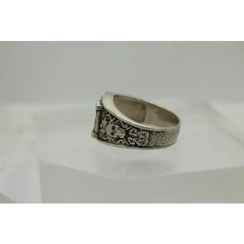 Signed .925 S.S. EMERALD RUBY GOTHIC BIKER SKULL ring size 16.5