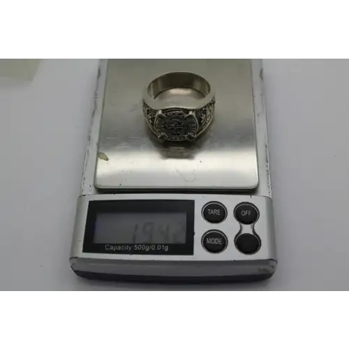 Signed .925 S.S. EMERALD RUBY GOTHIC BIKER SKULL ring size 16.5