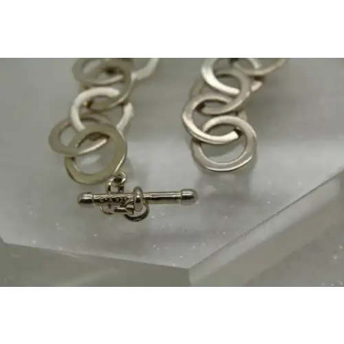 Signed .925 S.S. FLAT ROUND LINK TOGGLE bracelet adj. 8 1/2