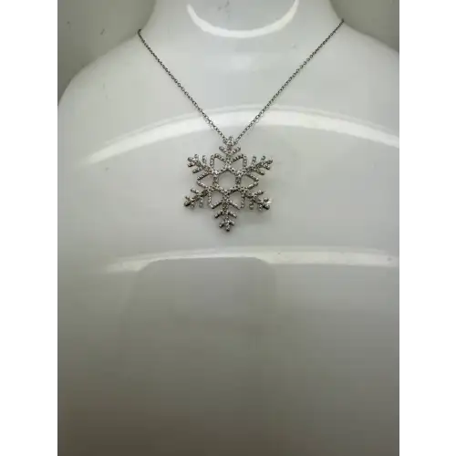 Signed .925 S.S. FROSTED OPENWORK SNOWFLAKE diamond acc. necklace 18