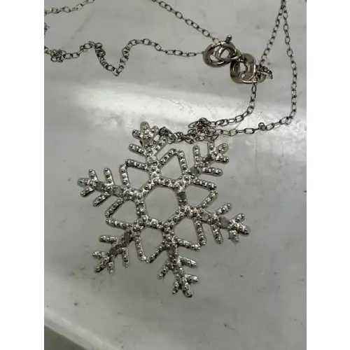 Signed .925 S.S. FROSTED OPENWORK SNOWFLAKE diamond acc. necklace 18