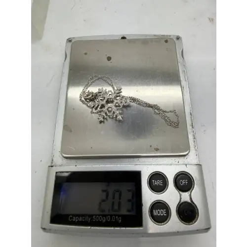 Signed .925 S.S. FROSTED OPENWORK SNOWFLAKE diamond acc. necklace 18