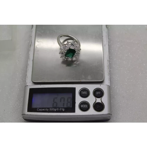 Signed .925 S.S. GREEN CZ WHITE CZ HALO COCKTAIL ring size 8