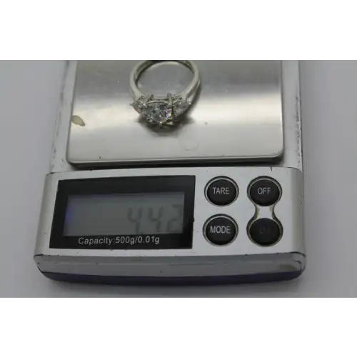 Signed .925 S.S. Heart Cut CZ 3 STONE HEART ring size 8 #
