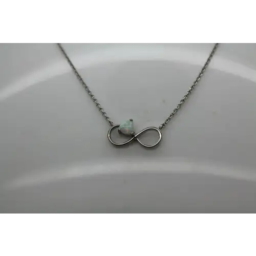 Signed .925 S.S. Heart Cut OPAL INFINITY necklace 17