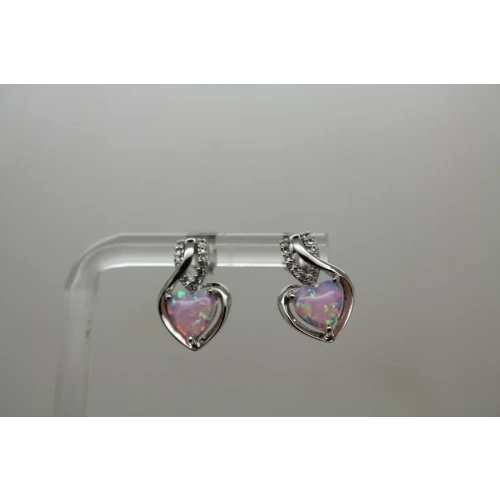 Signed .925 S.S. HEART CUT OPALITE white stone accent HEART earrings